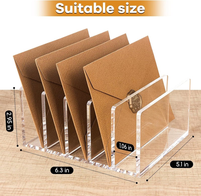 Hisize Acrylic Mail Organizer File Sorters for Desk,5-Section Laddered Desktop Vertical Letter Holder,Desk Organizer Workspace Organizer - Image 2